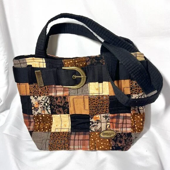 Donna Sharp Quilted Belt Buckle Purse-Brown Mix Medium Shoulder/Tote Purse Bag - Picture 3 of 16